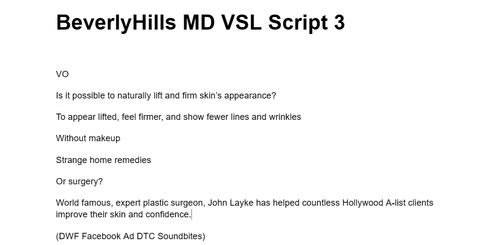 beverlyhills md vsl video ad sales script